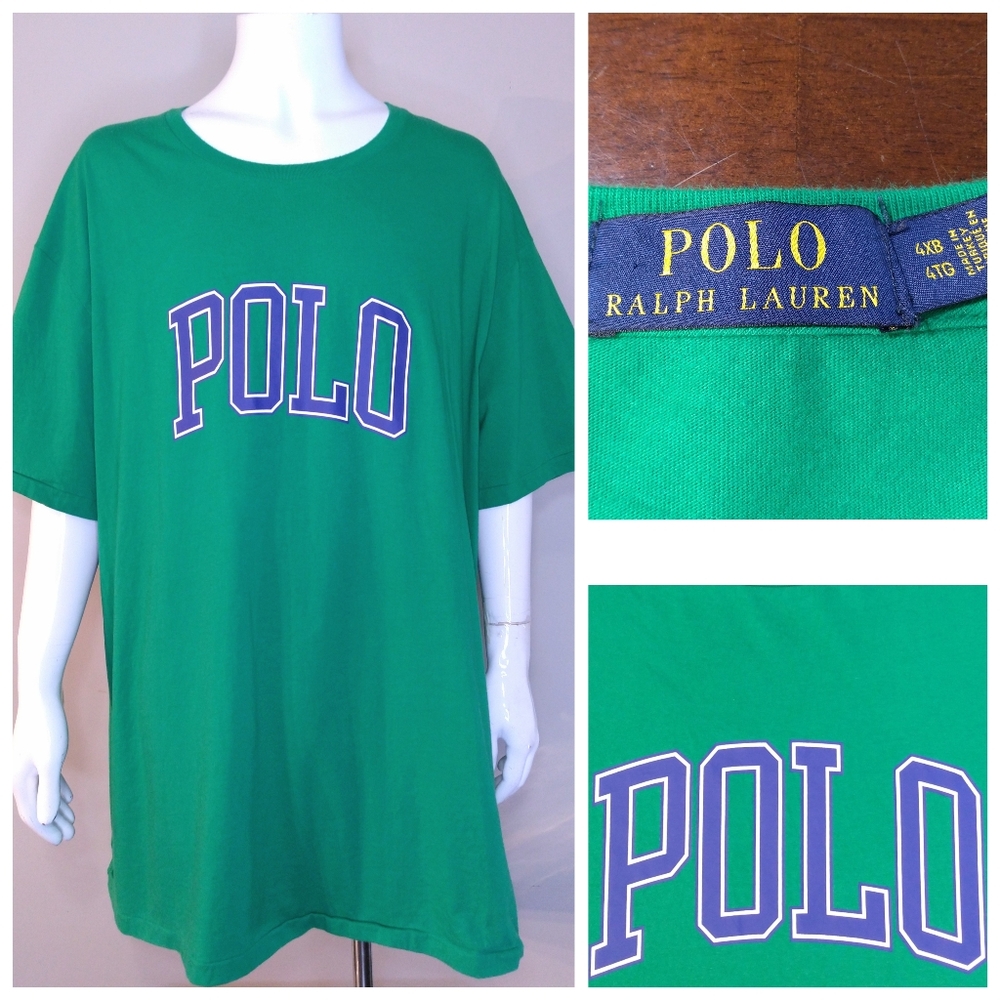 POLO RALPH LAUREN T-Shirt 4XB Green Blue SPELLOUT Logo 4XL Big & Tall XXXXL MENS